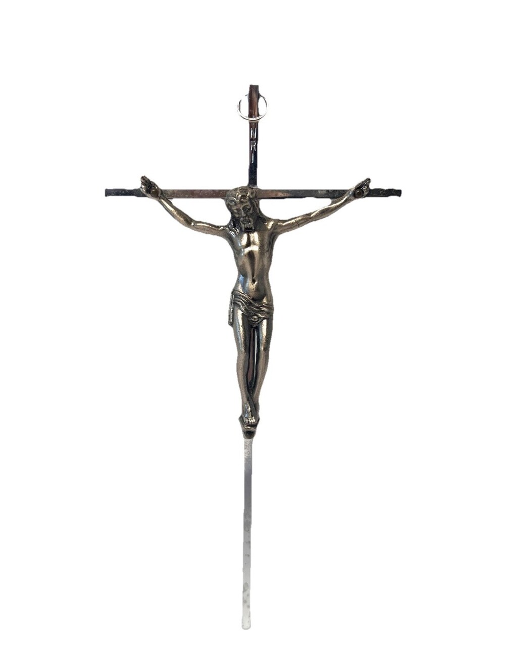 Vintage Steel Silver Crucifix Wall Cross 10" INRI Jesus Corpus Catholic Decor
